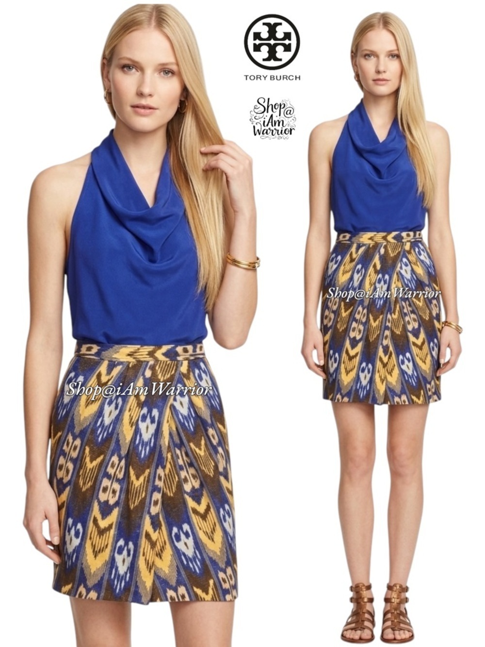 Tory Burch linen metallic tribal print a-line skirt *shop@iAmWarrior
